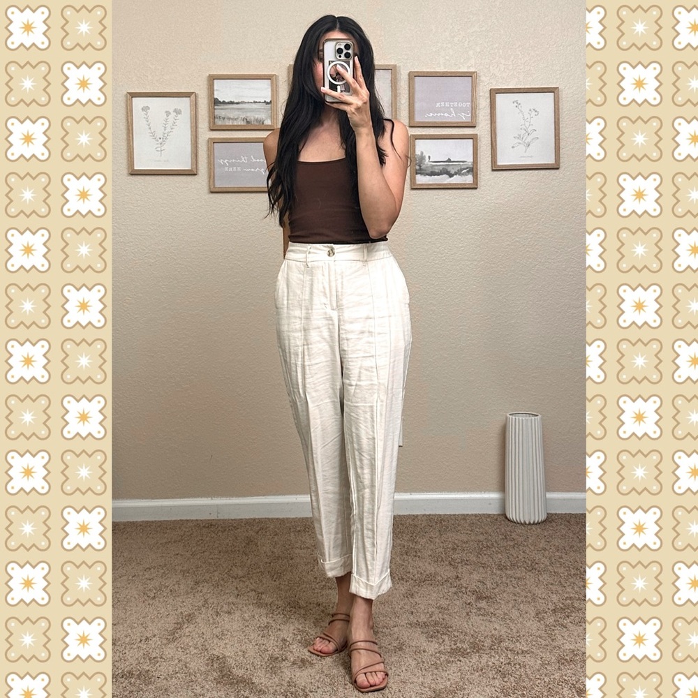 Women’s High-Waist Ivory Linen Tapered Pants